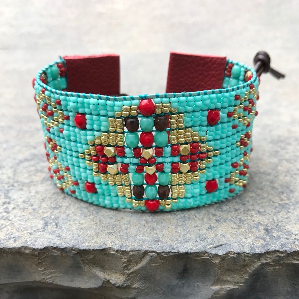 Boho beaded cuff bracelet